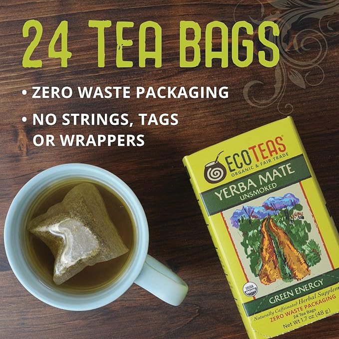 ECOTEAS Organic Yerba Mate Tea Bags - 24 Count, 1.7 Oz - Organic Detox Tea - Hi Caf Tea - Clean Energy Burst - 2 Pack