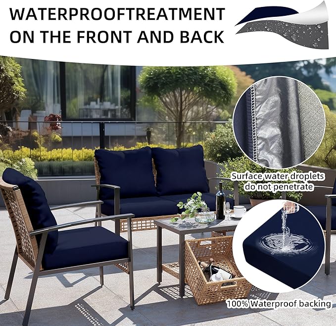 12Pcs Outdoor Cushions Covers Waterproof, Patio Cushion Covers, Stretch Cushion Covers Replacement,Cushion Slipcovers, Furniture Cushion Covers (Navy Blue 1, 12PCS)