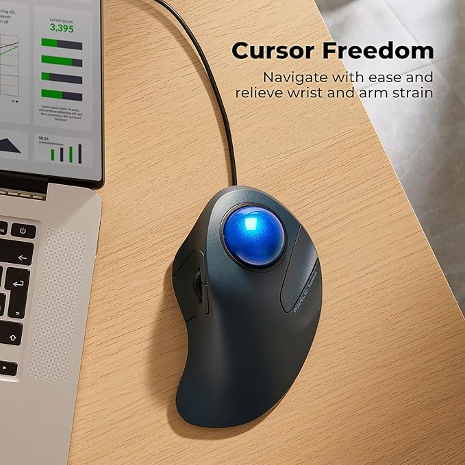 Wired Trackball Mouse for Large Hands, Ergonomic Design Reduces Wrist & Muscle Strain, Precision Tracking with Easy Index Finger Control, Compatible with PC, Laptop, Windows, Mac - Dark Blue