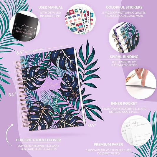 PLANBERRY Weekly Planner Premium – Undated Life Organizer & Budget Planner – Time Management, Goal Setting, to-Do List, Work-Life Balance & Habit Tracker – 6.9″ x 8.5″ (Wild Purple)