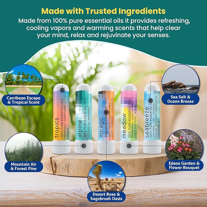 MOXĒ Nature Gift Bundle Nasal Sticks | 5 Aromatherapy Inhalers with 100% Pure Essential Oil Blends | Warming & Cooling Scents of The Natural World, Made in USA