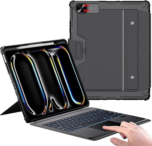 Nillkin iPad Pro 13 inch Case with Keyboard M4 2024, Slide Camera Cover, iPad Pro 13 Case with Pencil Holder and 7 Colors Backlit Wireless Detachable Keyboard, Multi-Touch Trackpad