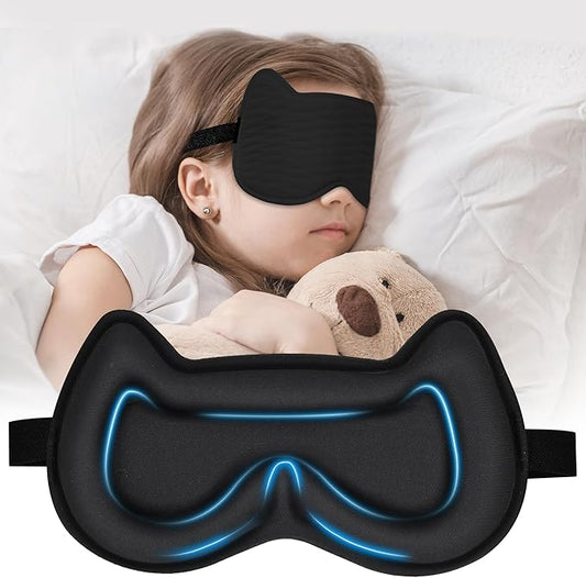 3D Kids Sleep Eye Mask: 3D Contoured Cup Sleeping Masks, Blindfold Sleep Eye Cover with Adjustable Strap, Memory Foam Lightweight Night Eyeshade for Boys Girls Teens (Black)