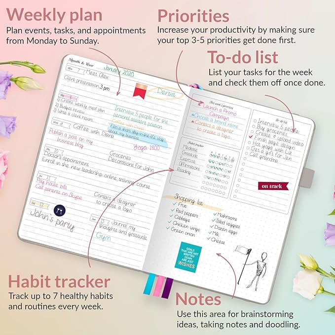 GoGirl Planner and Organizer for Women – A5 Size Weekly Planner, Goals Journal & Agenda to Improve Time Management, Productivity & Live Happier. Undated – Start Anytime, Lasts 1 Year – Gray
