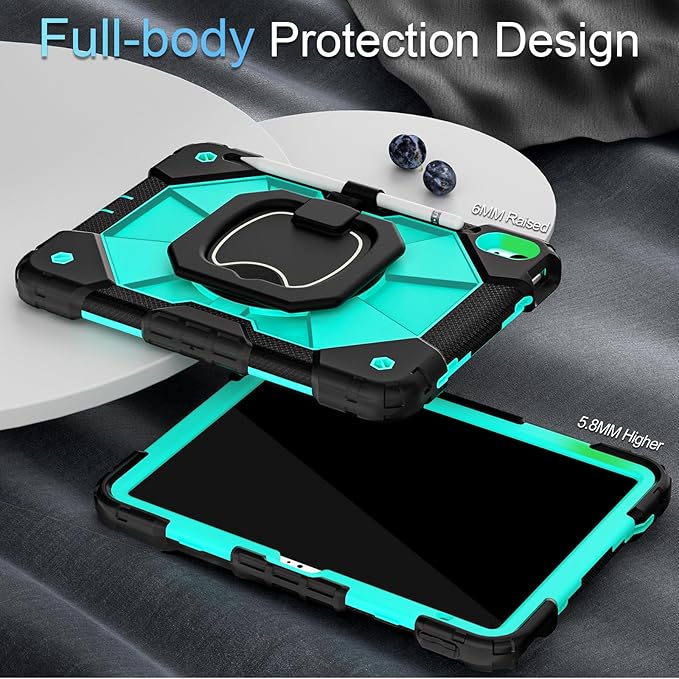 Case for iPad (A16) 11th/10th Generation 2025/2022,Kids Friendly iPad Case 10th Generation with Rotating Stand Screen Protector,Shockproof Cover for i Pad 11.0/10.9 Inch C ase,Black Mint
