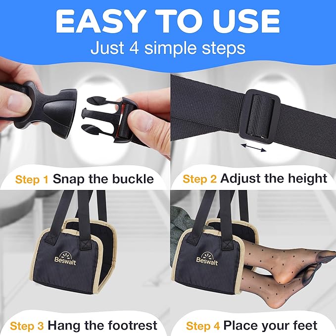 Portable Airplane Foot Hammock for Plane Travel with Memory Foam & Hardboard for No Feet or Leg Clashing - Long Flight Air Travel Essentials to Relax Feet Rest Flying Overseas by Beswalt (Black)