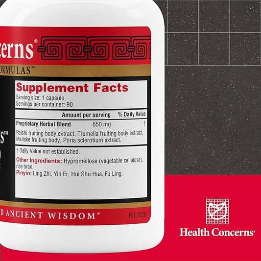 Health Concerns Power Mushrooms – Immune System & Natural Energy Support – Adaptogenic Mushroom Supplement with Reishi, Tremella, Maitake, Poria – Traditional Chinese Herbal Supplement - 90 Capsules