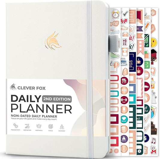 Clever Fox Daily Planner 2nd Edition – Undated Time Block Task Organizer with Hourly Schedule & to-do List – A5, 6 Months (White)