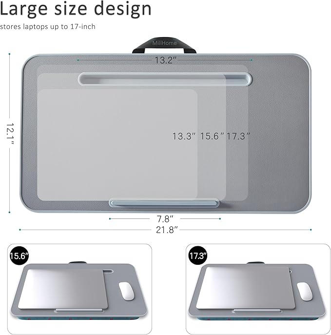 Millhome Lap Desk | Portable Laptop Desk – Fits Up to 17.3" Laptops – Detachable & Washable Cushion, Phone Holder, Device Ledge – for Writing, Working, Reading on Bed, Couch, Floor – Maui Blue Skull