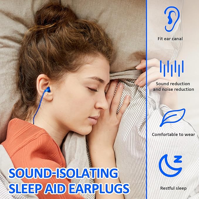 Xuhal 200 Pair Corded Ear Plugs Reusable Silicone Earplugs Individually Wrapped Hearing Protection Sleep Noise Cancelling for Work Construction Shooting Sports Noise Reduction(Blue, Dark Blue)
