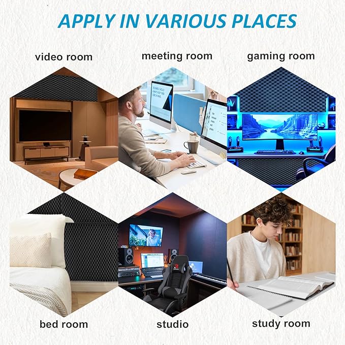 12 Pack, 12 x 12 x 2 inches. Acoustic Panels, Wall Panels, Sound Panels. Used for soundproofing. Soundproof Foam Panels for Walls(12 Black)