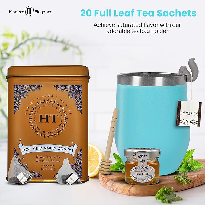 Tea Gift Set for Women – Thoughtful Get Well Gift Box with Cozy Socks, Stainless Tumbler, 20 Sachets, Honey Jar & Sending Hugs Card (Hot Cin Sunset Teaa - Cloud Socks)