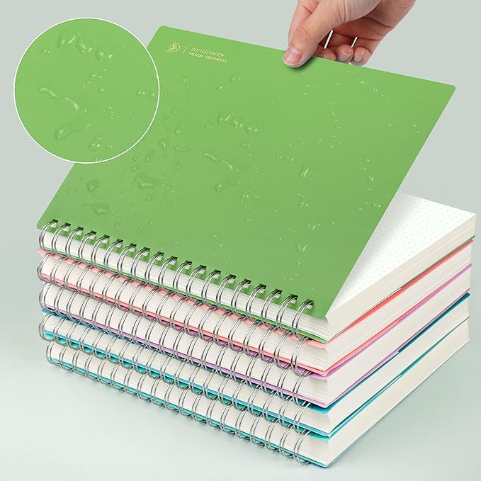 EMSHOI Spiral Dotted Notebook, Dot Grid Journal, 5.7"x8.22" A5 Size, 300 Pages/150 Sheets 100gsm Thick Paper, Waterproof Hardcover for Office, School, Work, Writing, Bullet Journaling (Green)