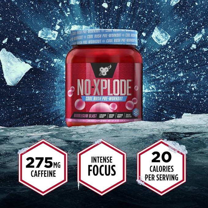 BSN N.O.-XPLODE Cool Rush Pre Workout Powder, Preworkout Energy Supplement for Men and Women with Creatine and Beta-Alanine, New Flavor: Bubblegum Blast, 30 Servings