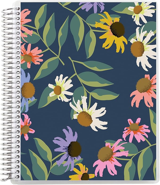 Erin Condren 8.5” x 11” Dot Grid Spiral Notebook, 5mm Dotted Layout with 80 Lb. Paper, Daisy Blooms Cover, 160 Dot Grid Notebook Pages, Platinum Coil, Stickers Included