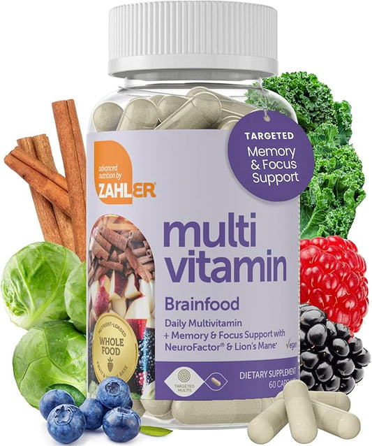 Zahler - Multivitamin Brain Supplement (60 Count) Kosher Brainfood Capsules for Adults with Neuro Factor & Lion's Mane - Nootropic Brain Supplements for Memory Support - Focus Mental Energy Boost