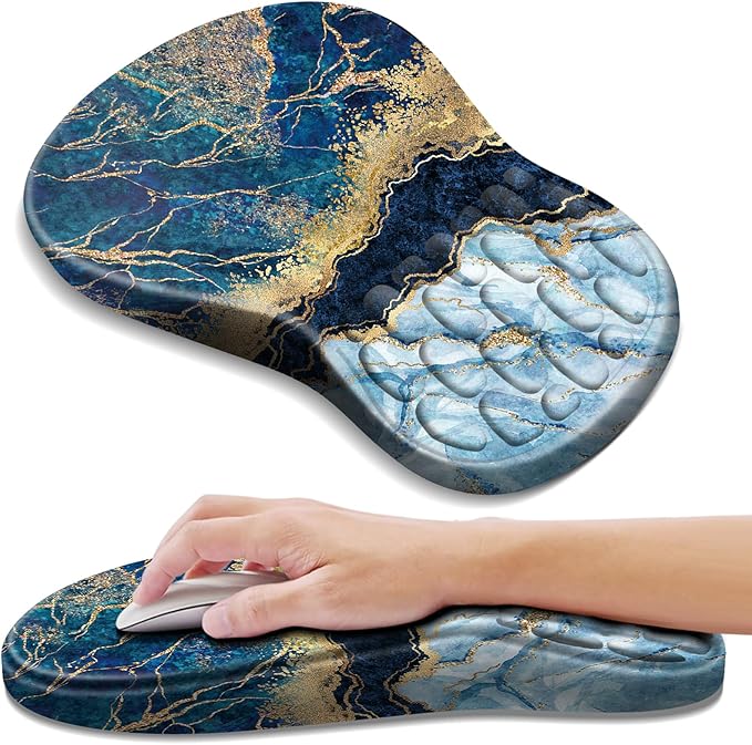 Ergonomic Mouse Pad with Wrist Rest Support, Mousepad with Comfortable Memory Foam Wrist Rest and Non-Slip PU Base for Pain Relief, Computer, Laptop, Office, Home (Marble)