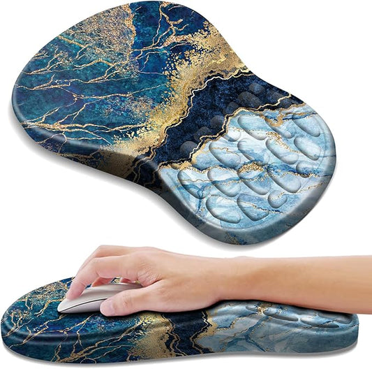 Ergonomic Mouse Pad with Wrist Rest Support, Mousepad with Comfortable Memory Foam Wrist Rest and Non-Slip PU Base for Pain Relief, Computer, Laptop, Office, Home (Marble)