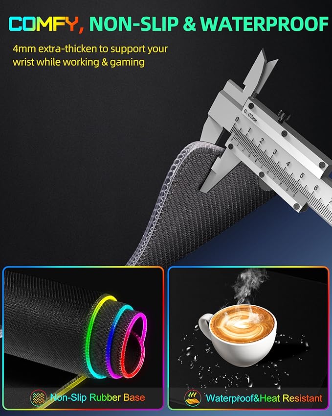 Upgraded Mouse Pad with Wireless Charging, RGB Gaming Desk Mat, 31.5"x15.7" Large XXL Desk Pad, 15 Light Modes, Ultra-Smooth Surface, Non-Slip Mouse Mat, Waterproof Computer Keyboard Pad, Black