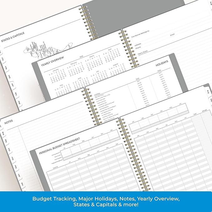 Blue Sky 17 Month 2025-2026 Weekly and Monthly Academic Year Planner Calendar, August 2025 - December 2026, 8.5" x 11", Flexible Cover, Wirebound, Laminated Tabs, Silver Metallic