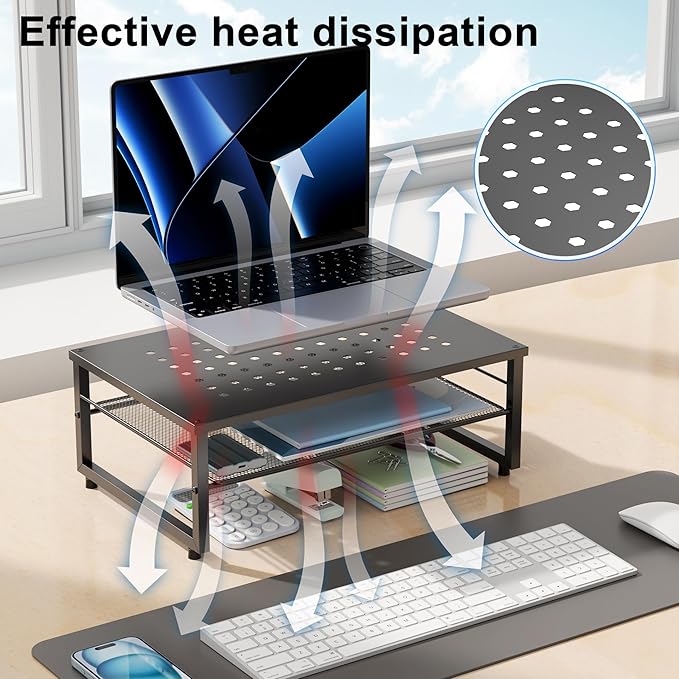 gianotter Desk Organizers and Accessories, 2-Tier Metal Monitor Stand Riser, Desk Organizer for Monitor, Office Desk Storage Organizer for Office Supplies (Black)