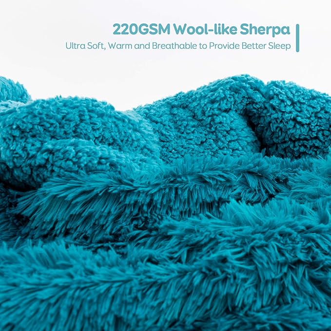 Cottonblue Weighted Blanket 12lbs for Twin Bed, Faux Fur Sherpa Weighted Blanket for Adults, Plush Cozy Bed Blanket with Ceramic Beads for Calm and Relax,Teal Green, 48x72 inches