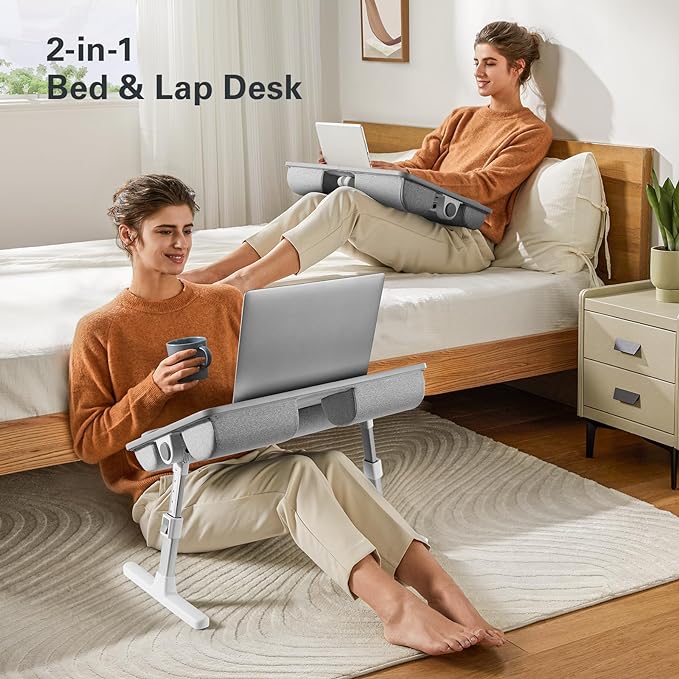 HUANUO Laptop Bed Desk, Laptop Tray Computer Lap Desk for Bed Couch Sofa, Bed Tray for Working, Eating, Foldable Lap Stand Table with Height Adjustment & 35° Adjustable Tilt Angle, HNLD19G