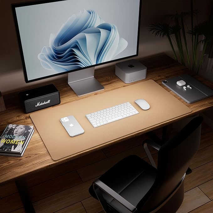 Aothia Dual-Sided Desk Pad - Leather Desk Mat, Natural Cork Desk Pad Protector, Large Mouse Pad for Desk, Waterproof Desk Blotter Pad, Desk Writing Pad for Office Work/Home, Apricot(25.6"x13.7")