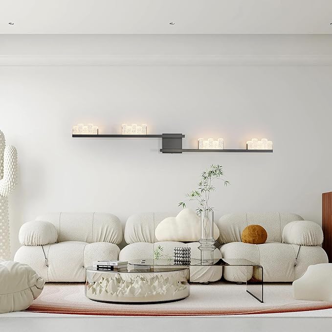 Qcyuui Modern Wall Sconces 47.2inch Dimmable LED Wall Lights 3000K Acrylic Wall Lighting Indoor Long Linear Wall Lamps for Living Room Bedroom Hallway, Black,36W