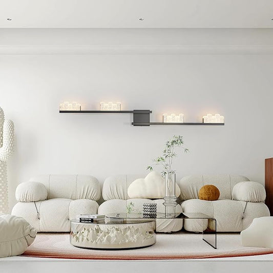 Qcyuui Modern Wall Sconces 47.2inch Dimmable LED Wall Lights 3000K Acrylic Wall Lighting Indoor Long Linear Wall Lamps for Living Room Bedroom Hallway, Black,36W