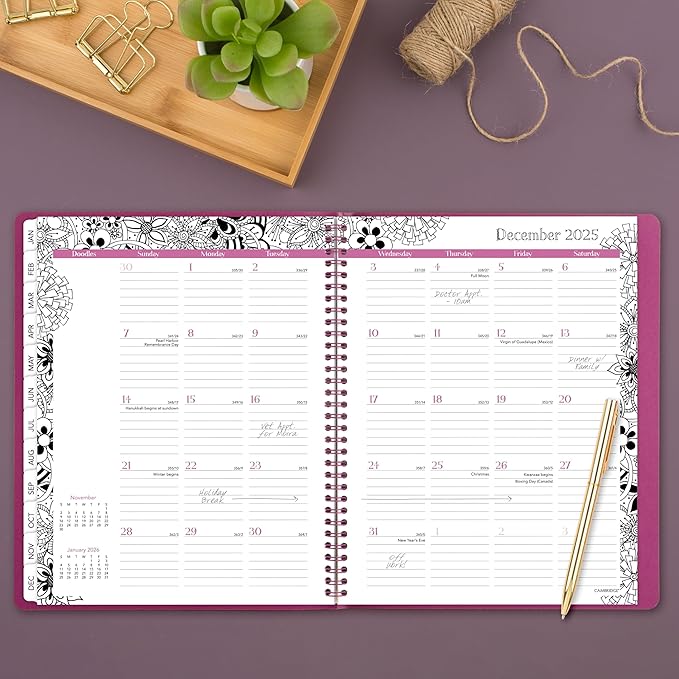 Cambridge 2025 Appointment Book Planner, Weekly & Monthly, 8-1/2" x 11", Large, FloraDoodle, White and Black (589-905-25)