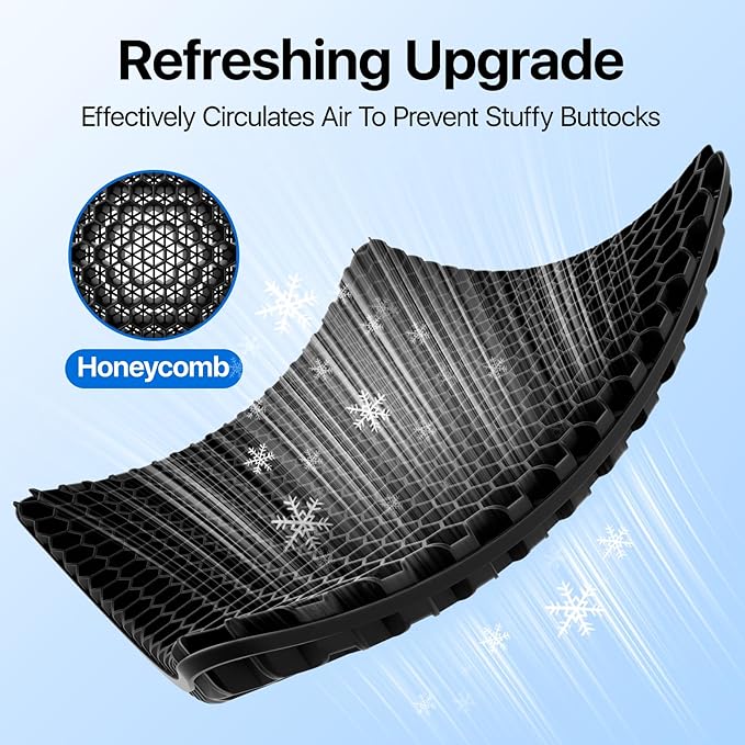 Gel Seat Cushion, Cooling (Super Large & Thick), Breathable Honeycomb Design Absorbs Pressure Points, Gel Cushion for Office Chair, Home Car seat Cushion for Wheelchair
