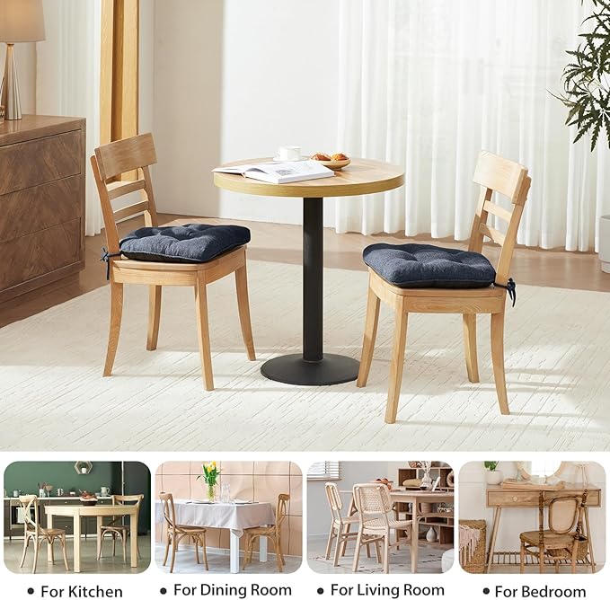 Chair Cushions Set of 2 for Dining Chairs, 16.5"x15.5" Kitchen Chair Pads with Memory Foam, Non-Slip Bottom & Ties, Tufted Indoor Seat Cushions for Home Use – Navy
