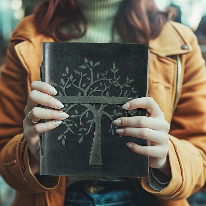 LEATHER VILLAGE Tree of Life Journal - 6 X 4 (A6) inches - Aqua - 200 Antique Deckle Edge Handmade Paper – Book of Shadows - Vintage Leather Bound Journal for Women & Men