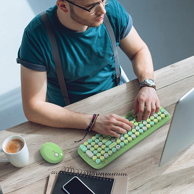 MOFii Wireless Keyboard and Mouse, Ergonomic Full Size Typewriter Keyboard and Mouse Combo for Mac, Windows 7/8/10, Laptop, Desktop, PC, Computer (Green Colorful)