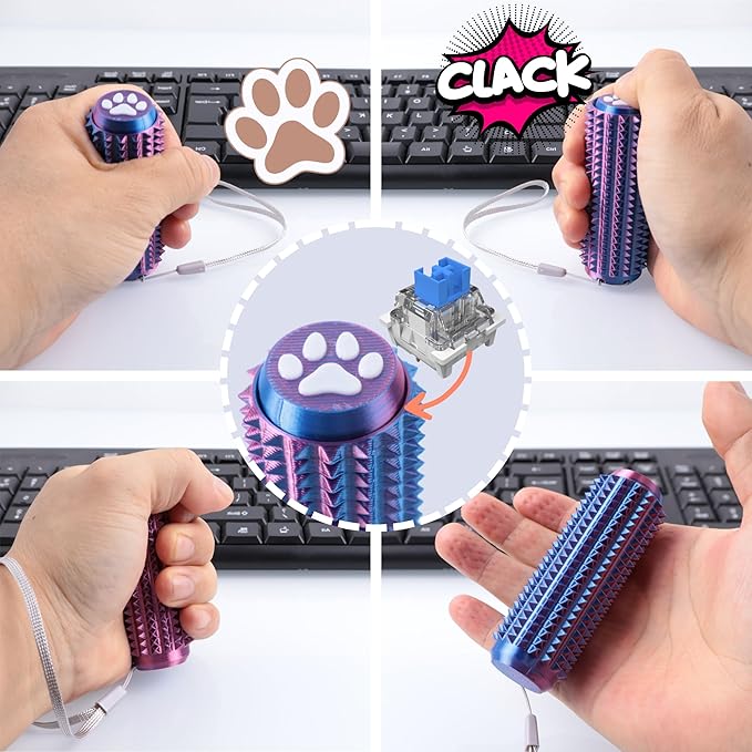 2PCS Little Ouchies Fidget with Cat Dog Paw Button, Sensory Pain Stim Fidget Toys for Adults & Teens, Anxiety and Stress Relief Items, Spiky Grippy Stim Tool, Portable ADHD Autism Fidget Clicker