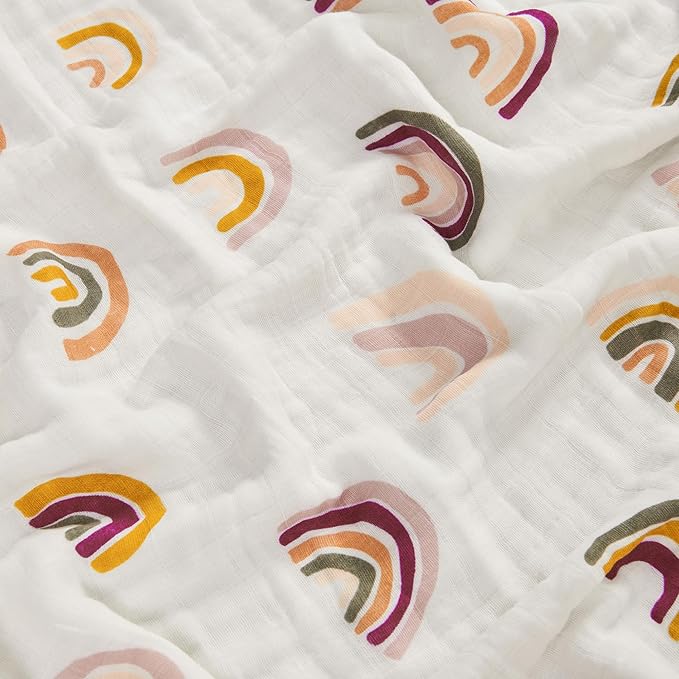 ZPECC Muslin Baby Blanket Thicker, 30x40 Organic Cotton Newborn Receiving Quilt Hypoallergenic for Baby Essentials Swaddle Crib Stroller, Rainbow