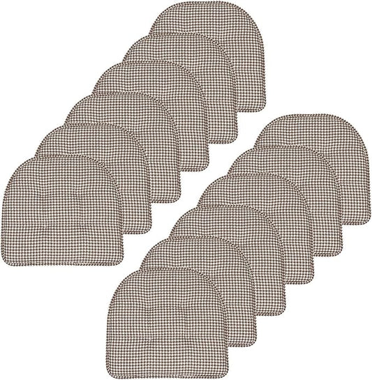 Sweet Home Collection Chair Cushion Memory Foam Pads Tufted Slip Non Skid Rubber Back U-Shaped 17" x 16" Seat Cover, 12 Count (Pack of 1), Houndsooth Brown