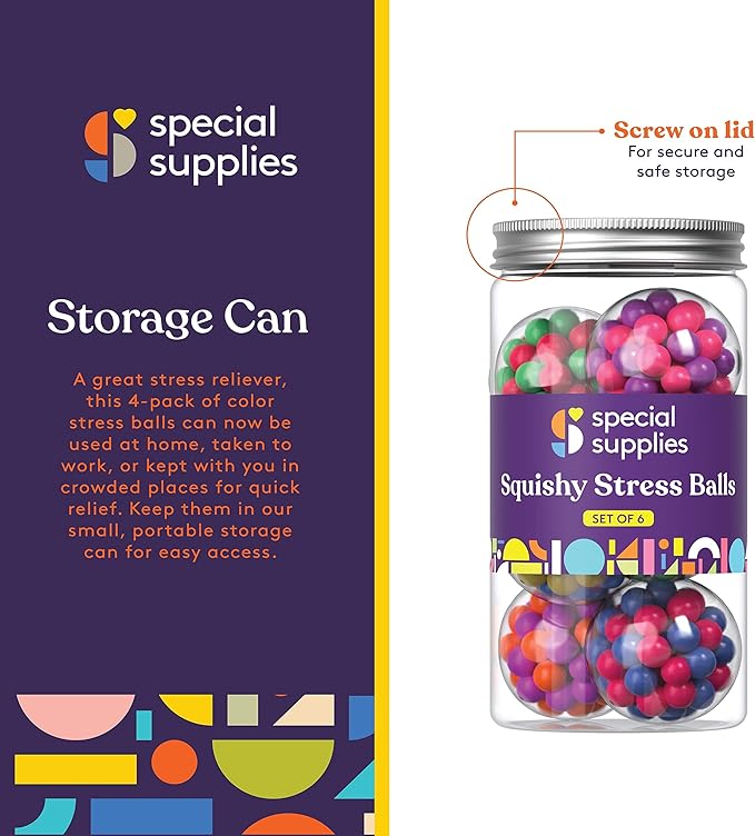 Special Supplies Sensory Squishy Stress Balls, Squeeze, Color Sensory Toy - Relieve Tension, Stress - Home, Travel and Office Use - Fun for Kids and Adults (6 Pack-Style#1)