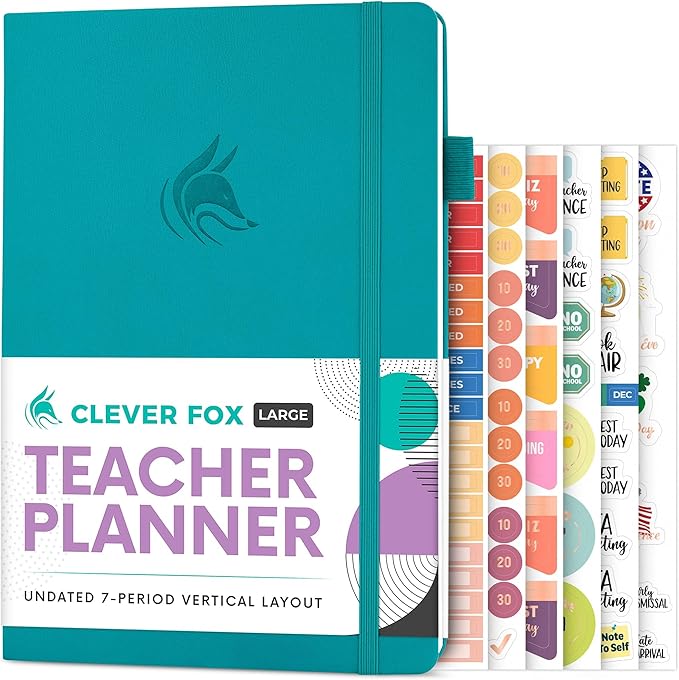 Clever Fox Teacher Planner – School Year Planner with Calendars & Lesson Plans – Teacher Plan Book for Classroom & Homeschool Organization - Undated, 7x10″, Hardcover (Turquoise)