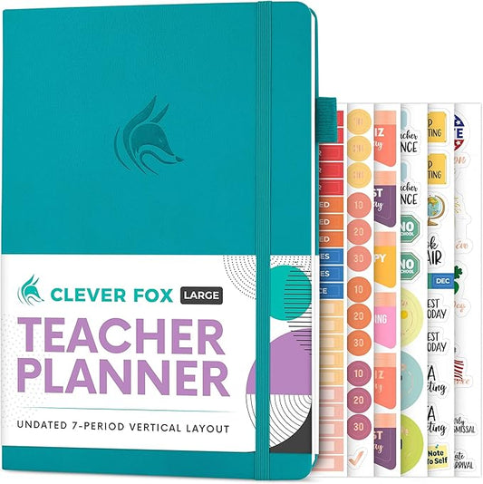 Clever Fox Teacher Planner – School Year Planner with Calendars & Lesson Plans – Teacher Plan Book for Classroom & Homeschool Organization - Undated, 7x10″, Hardcover (Turquoise)