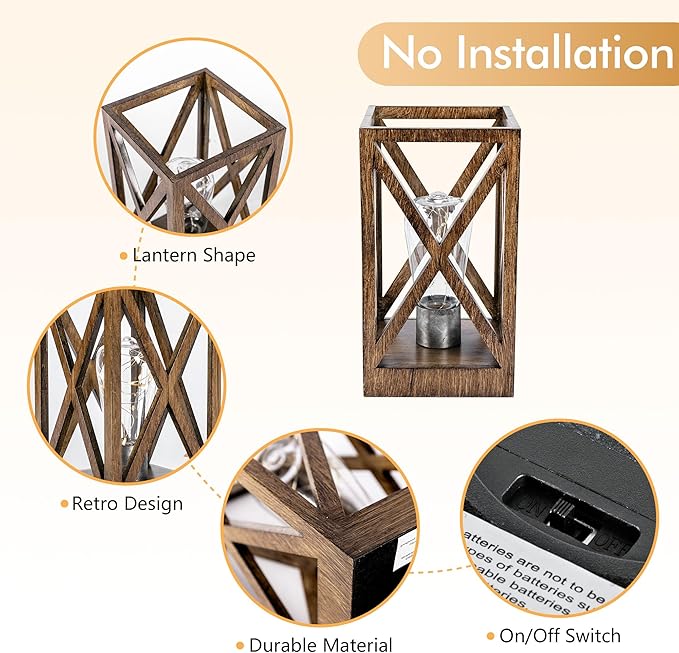 WINGBO 2 Pack Retro Battery Powered Table Lamps, Battery Operated Cordless Lamp Set, Portable Nightlight Decorative Light for Living Room Dining Room Bedroom Entryway Patio, Faded Brown Finish