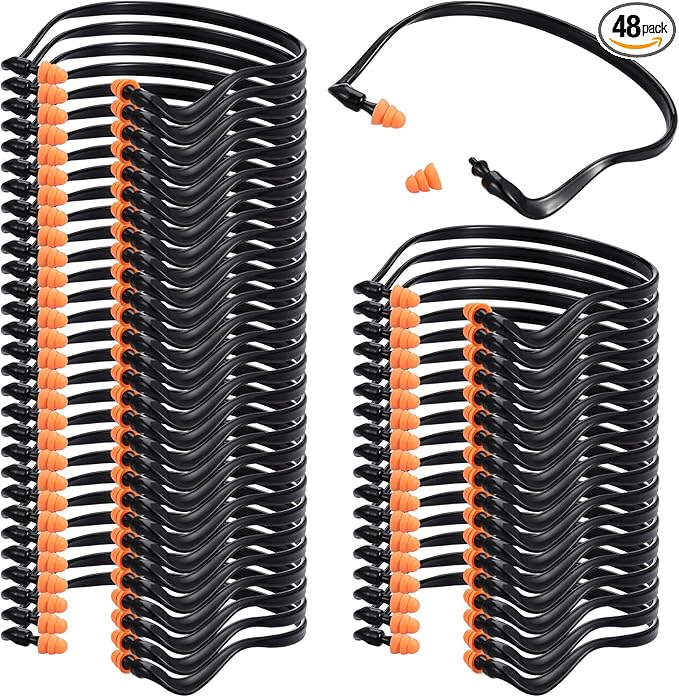 LEIFIDE 48 Pcs Banded Ear Plugs for Shooting Range Silicone Reusable Ear Protection Plugs Noise Cancelling Lightweight Earplug for Hearing Protection Sleeping Work Construction Concerts Reduction