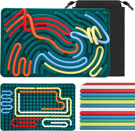 Silicone Sensory Activity Board, Double-Sided Fidget Toy for Stress Relief, Sensory Toys for Kids with ADHD & Autism, Montessori Travel Toy for Toddler 2 3 4+ Year Old