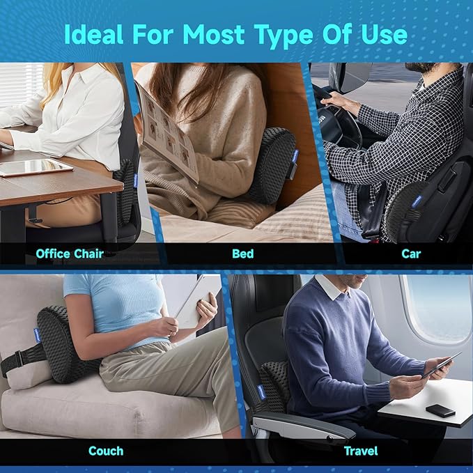 Lumbar Support Pillow for Office Chair Car Back Support Pillow, Memory Foam Gaming Chair Desk Chair Back Cushion for Lower Back Pain Relief, Ergonomic Back Rest