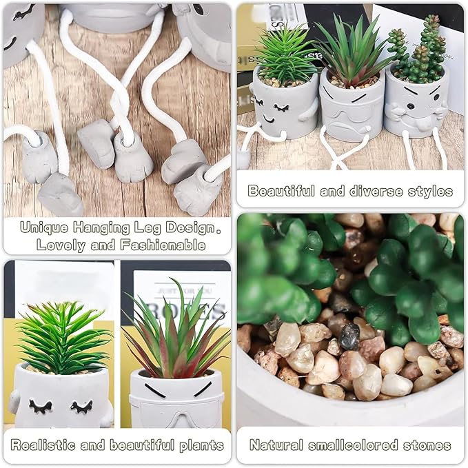 Zerzsy Artificial Succulent Set, Succulents Plants Artificial, Fake Mini Plants in Pots, Faux Plants Kitchen Shelf Desk Decor, Small Bathroom Decor for Shelves (3 PCS Set/B)