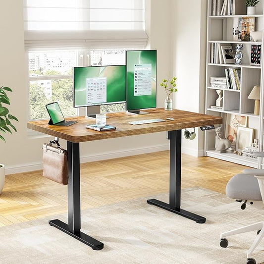 Marsail 48 x 30 Electric Standing Desk with One-Piece Desktop, Sit Stand Desk with Thickened Tabletop, Height Adjustable Stand Up Desk with Cable Management for Home Office(Frame+Desktop, 2 Packages)