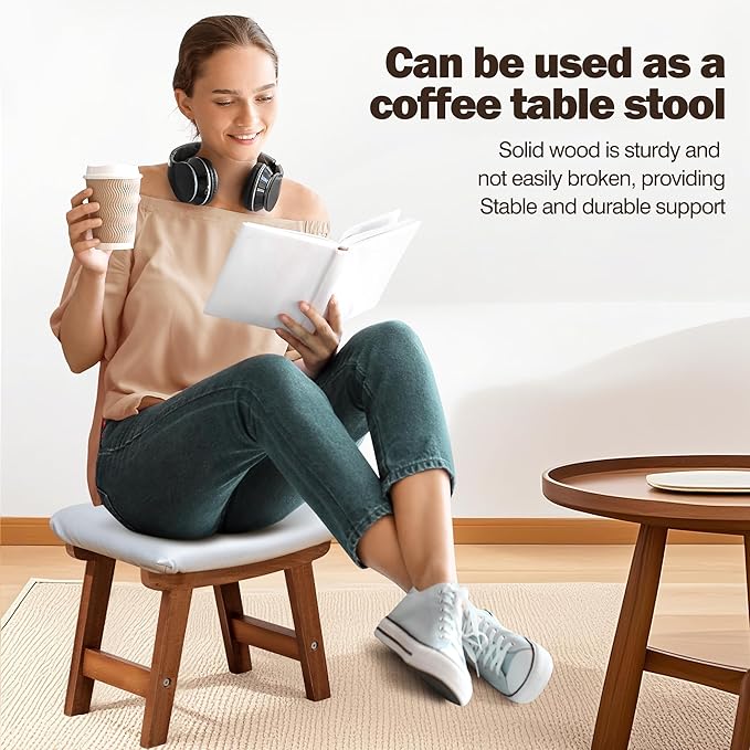 Foot Stool with Leather Cover,Foot Rest Made of Wooden for Couch,Bench,Sofa,Under Office Desk