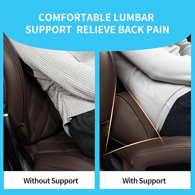 Lumbar Support Pillow for Car Seat and Office Chair, Gaming Chair, Ergonomic Memory Foam Back Cushion Lower Back Pain Relief, Luxury Leather Back Support Pillow, Brown, 1 Pack