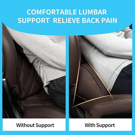 Lumbar Support Pillow for Car Seat and Office Chair, Gaming Chair, Ergonomic Memory Foam Back Cushion Lower Back Pain Relief, Luxury Leather Back Support Pillow, Brown, 1 Pack
